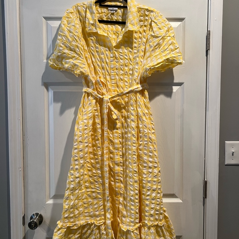 Yellow Button-Up Midi Dress
